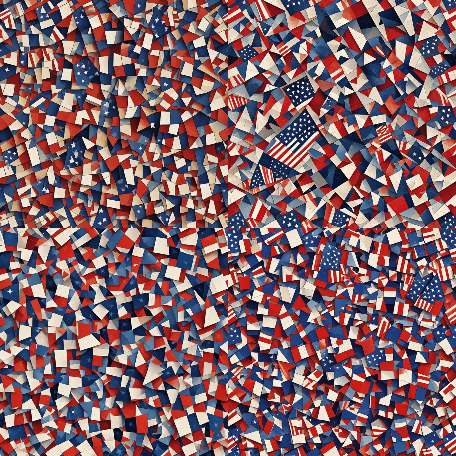 Cubist American Flag Geometric Art Deco Painting