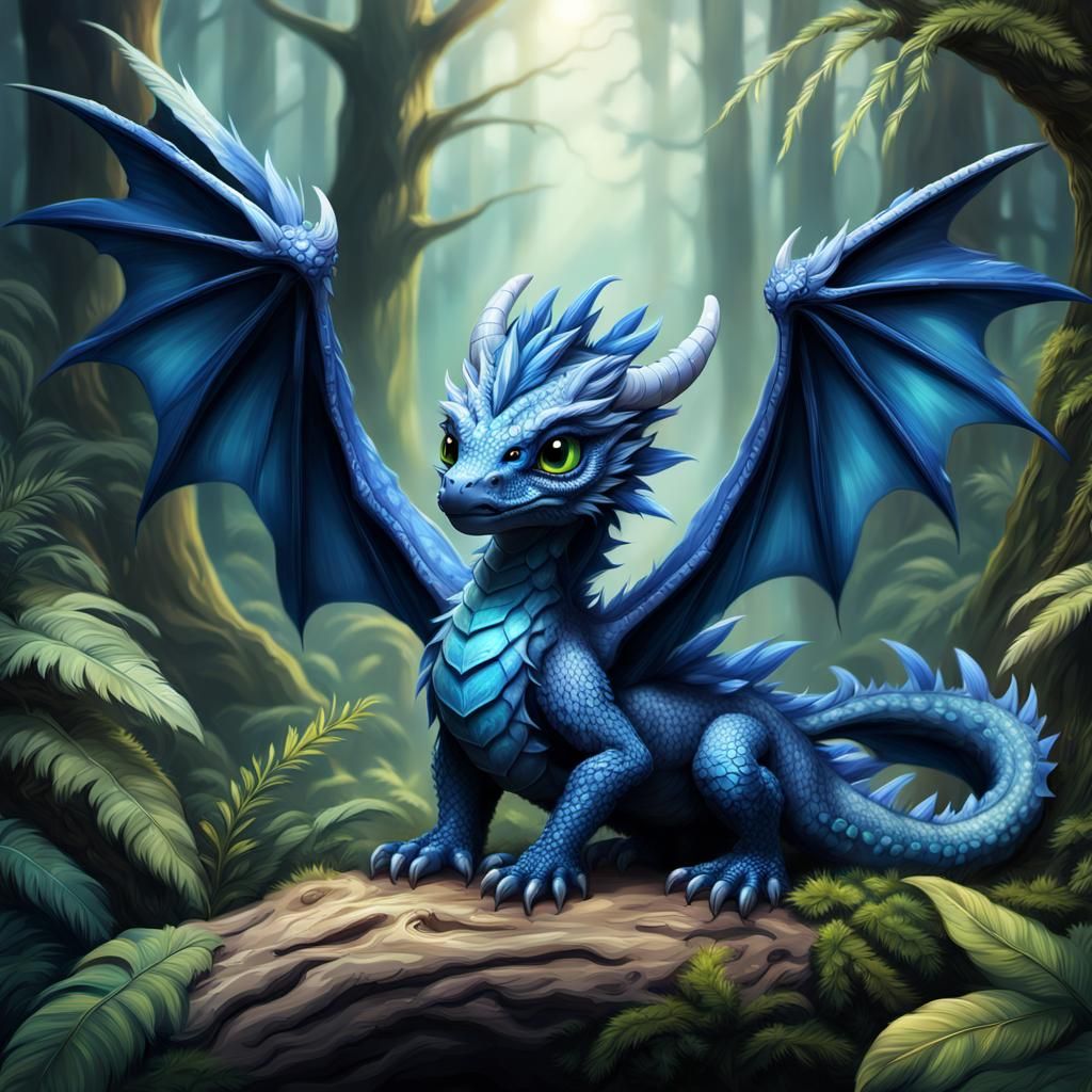Indigo Feathered Dragon in Peaceful Forest