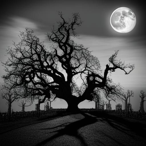 Sinister Shadows of Twisted Oak Tree