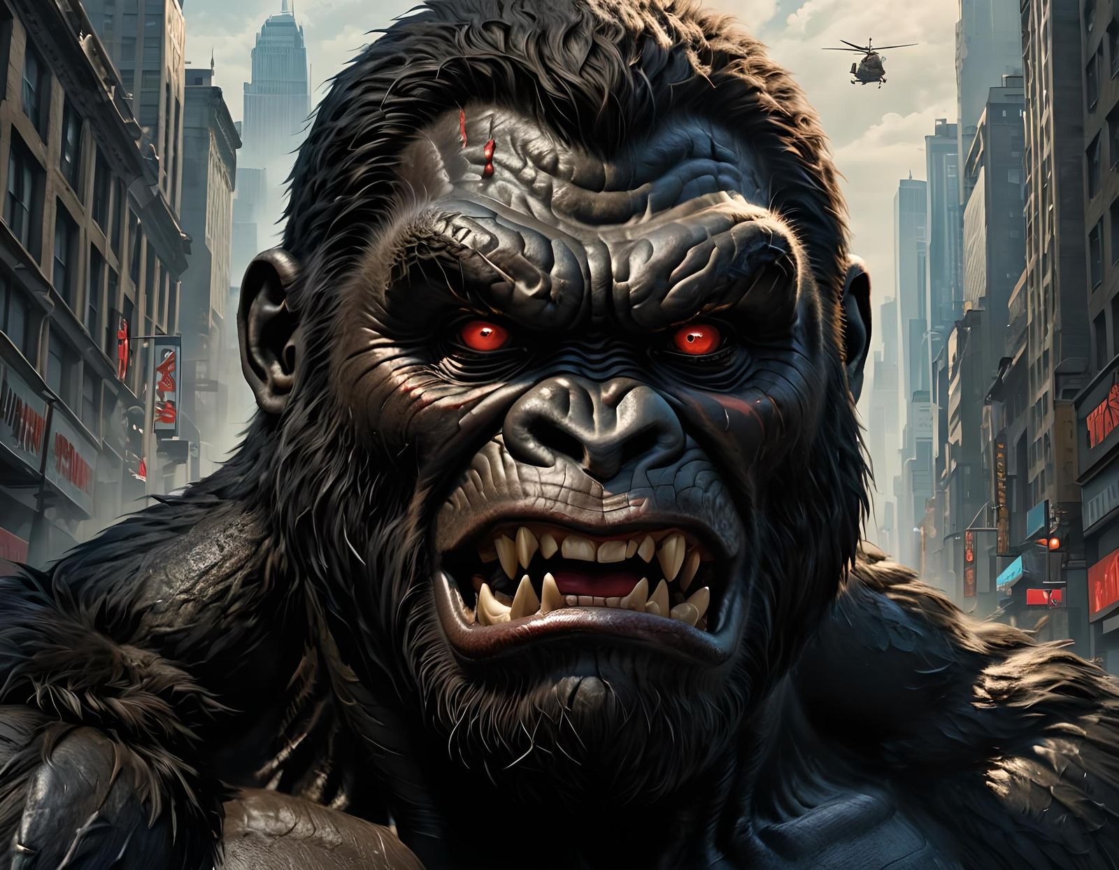Detailed King Kong Portrait with Menacing Smile