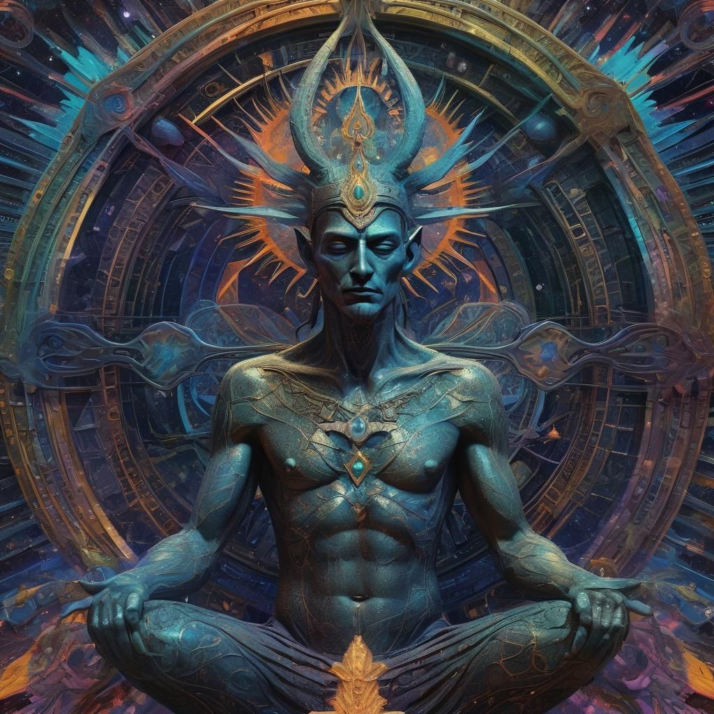 Holographic Astral Entities in Mixed Media Style