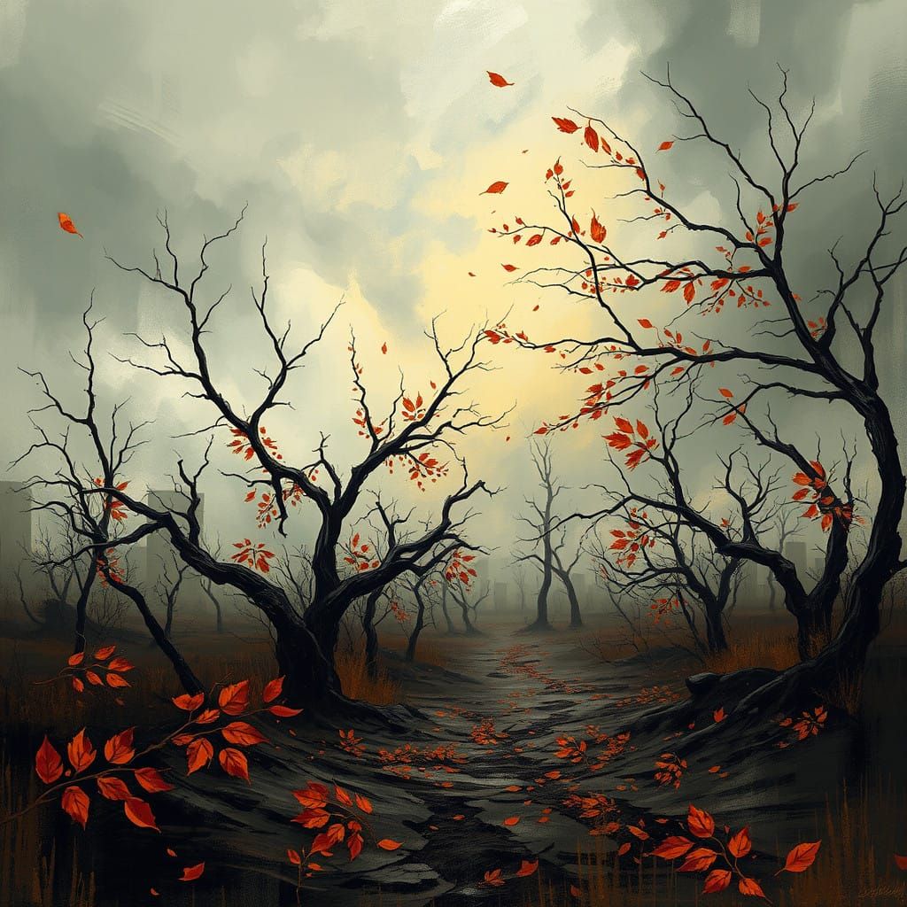 Dystopian Post-Apocalyptic Landscape in Splash Art Style