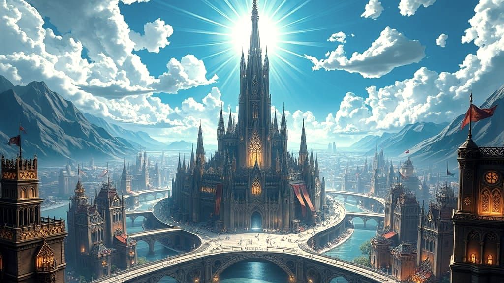 Epic Fantasy City Radiating Light, Digital Painting