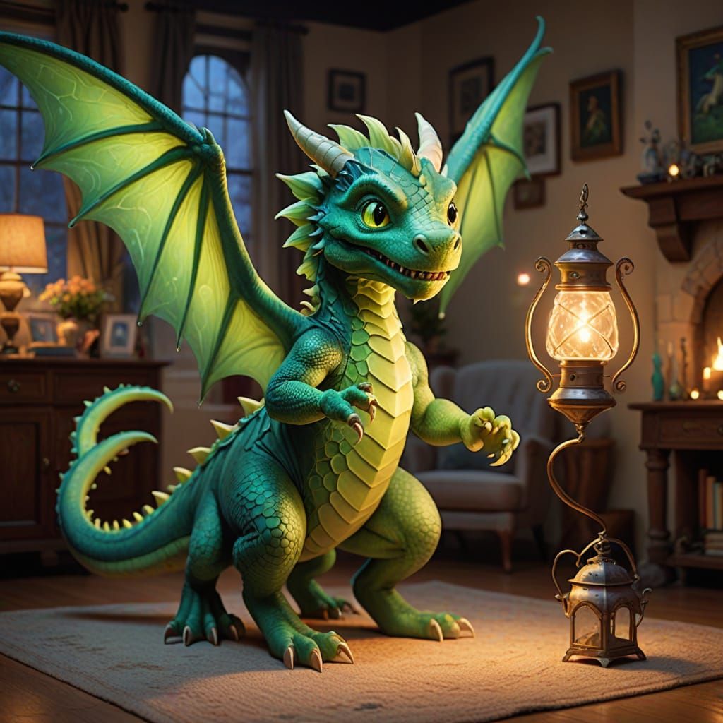 Whimsical Fantasy Scene in a Cozy Living Room