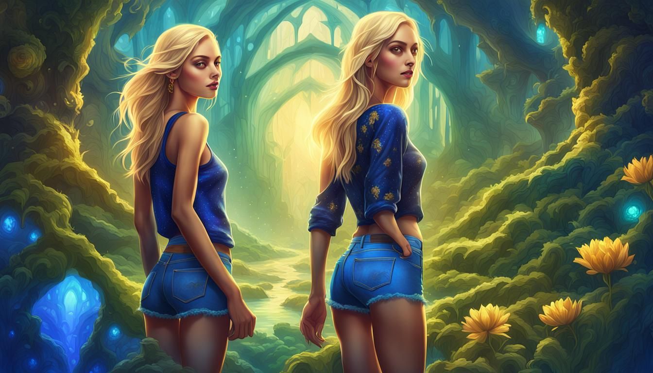 Fantasy Art: Brunette and Blonde Girls Posing