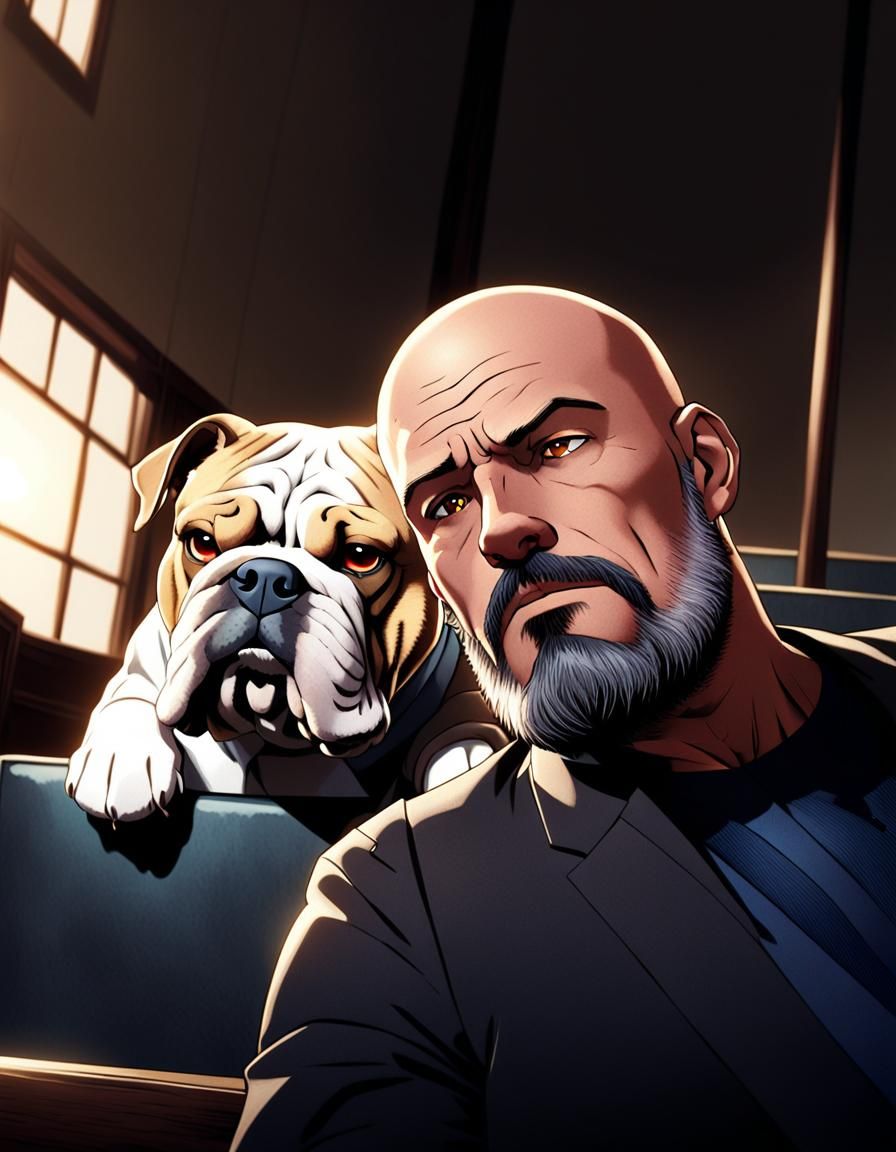 Lawyer and Bulldog in Manga Style