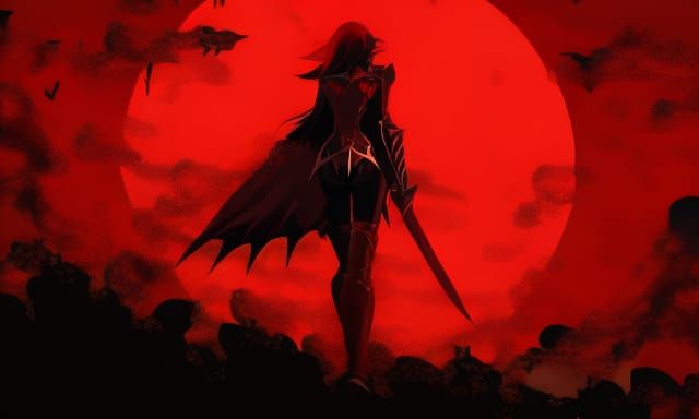 Vampire Warrior in Blood Red Dark Fantasy Art