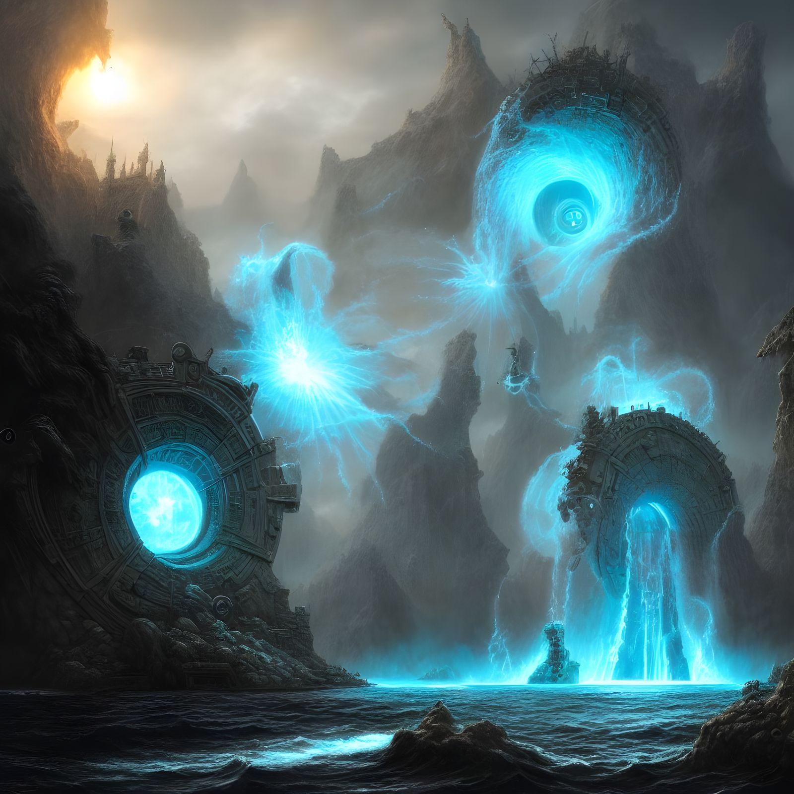 Water Magic Portal in Digital Matte Painting Style