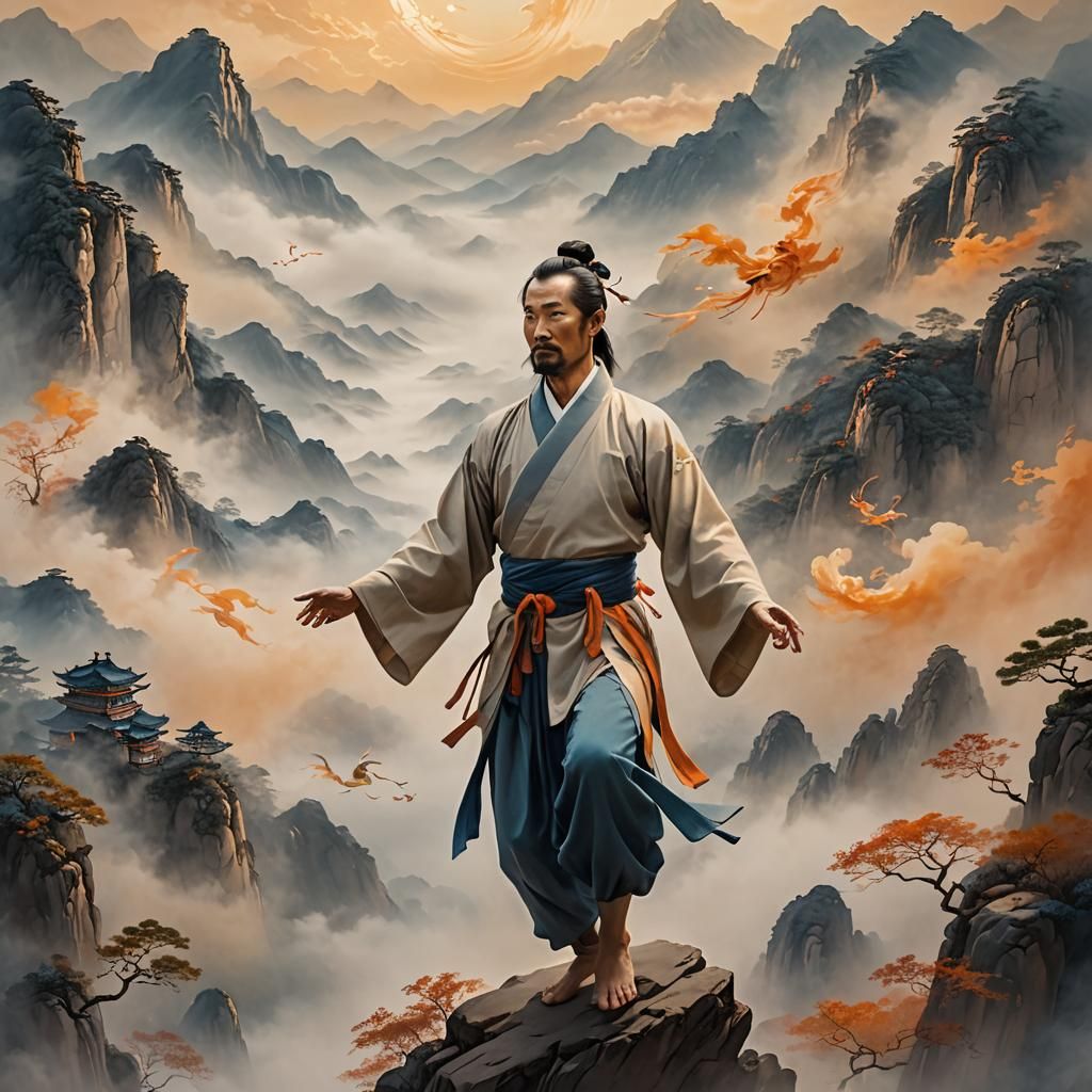 Floating Immortal Qi Gong Master in Chinese Painting Style