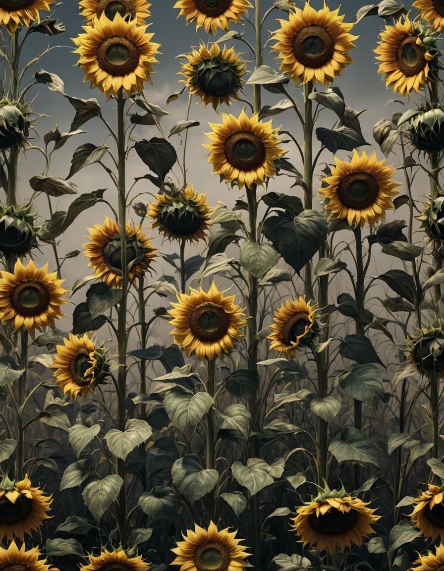 on the eerie sunflower field