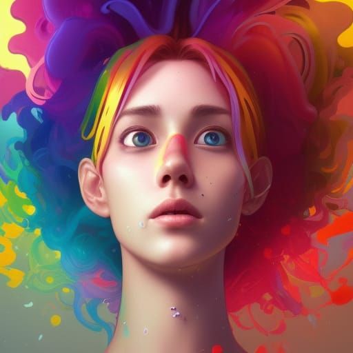 Exploding Rainbow Donut Portrait in 8K Resolution