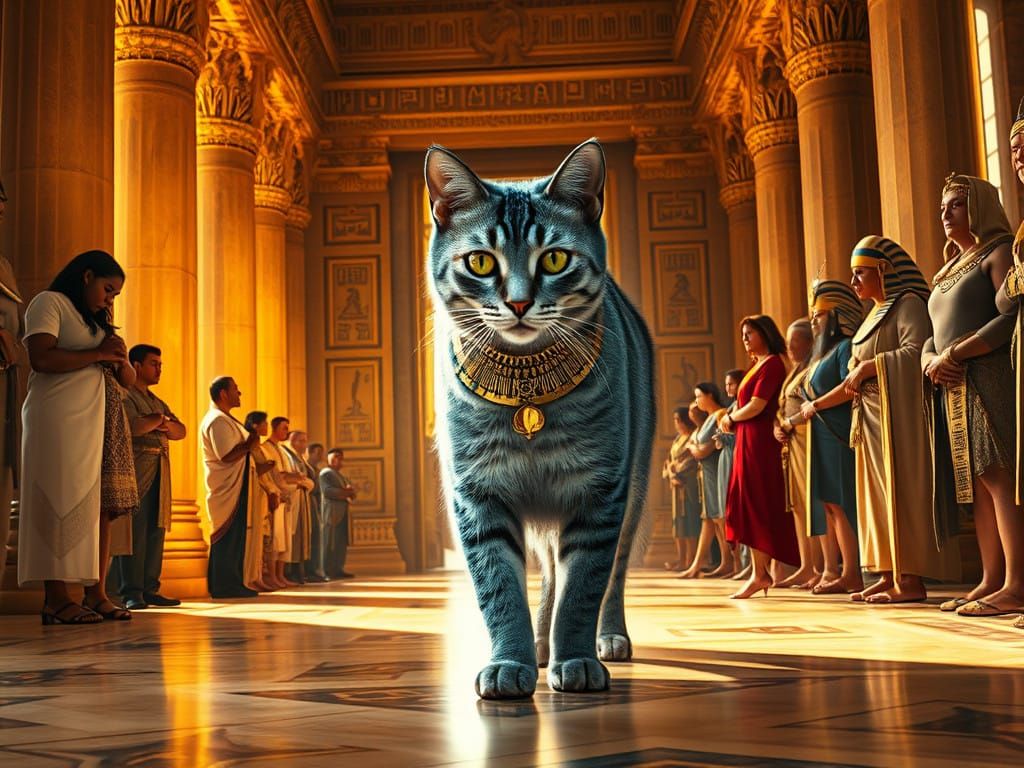 Majestic Feline Monarch in Ancient Egyptian Palace