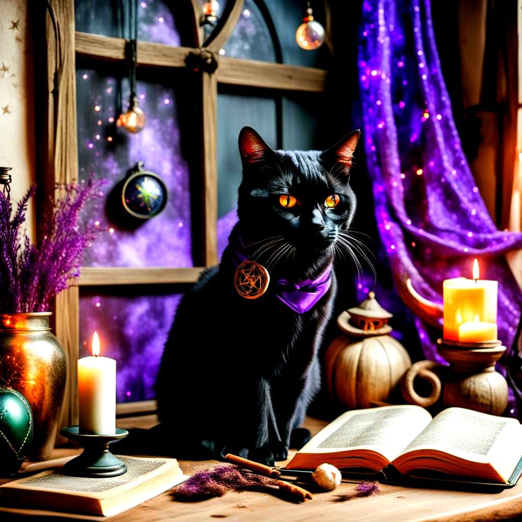 Black Witch Cat on Spell Book