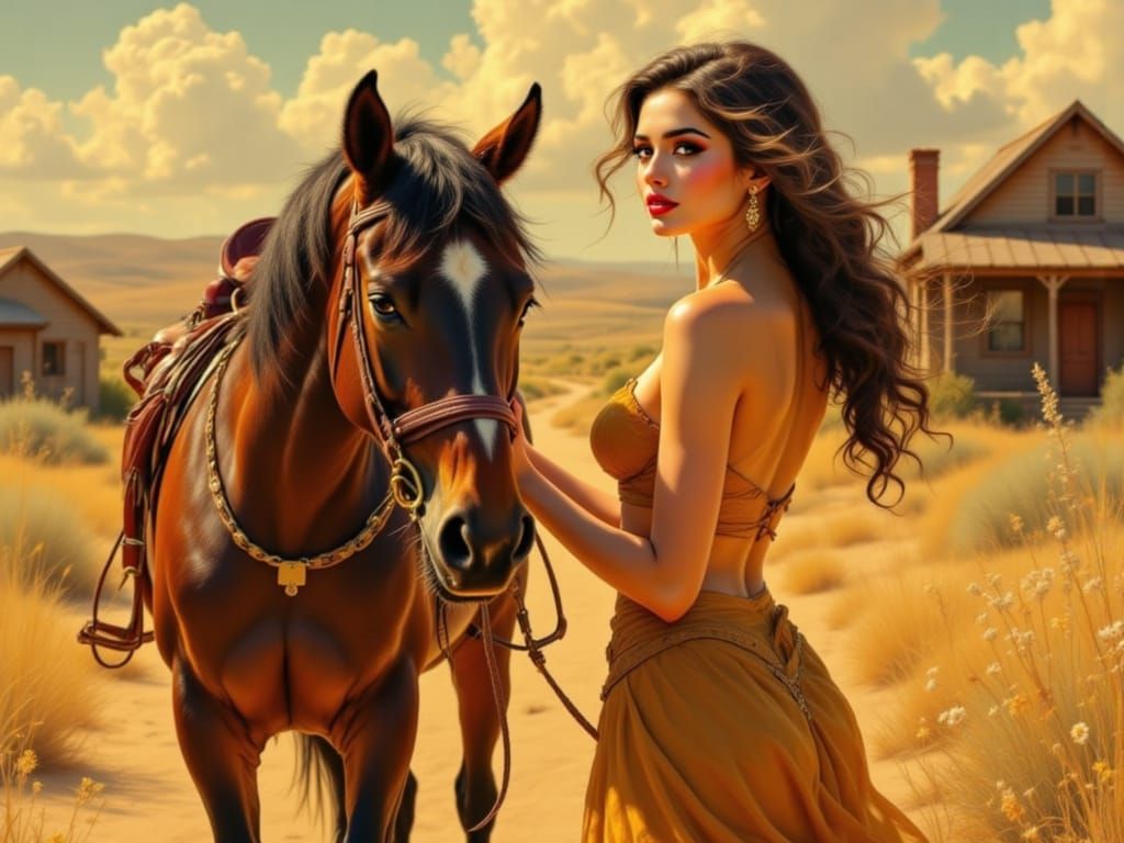 Golden Hour Pin-Up Goddess with Wild Hair and Free Spirit