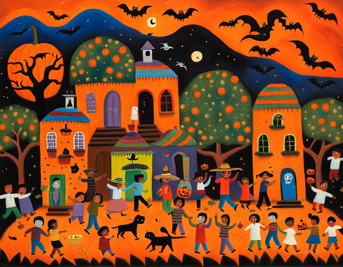 Halloween Celebration in Central American Naive Art