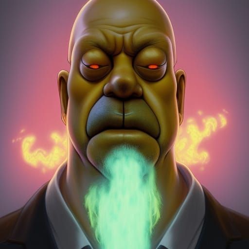 Demonic Homer Simpson Portrait in Hyperdetailed Style