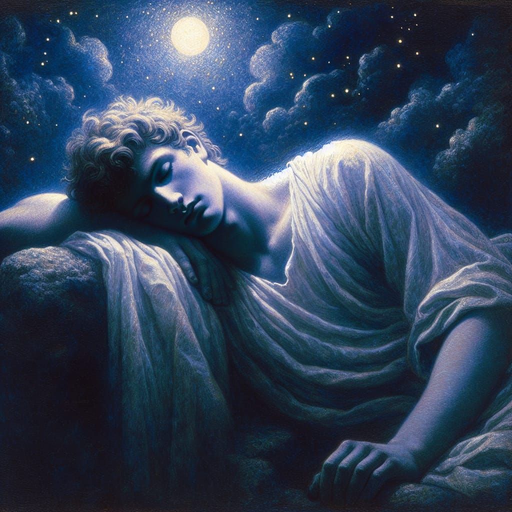 Endymion Sleeping Under Moonlight, Acrylic Painting Style