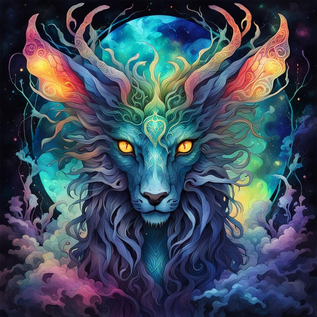 Mystical Creature in Holographic Anime Fantasy Art