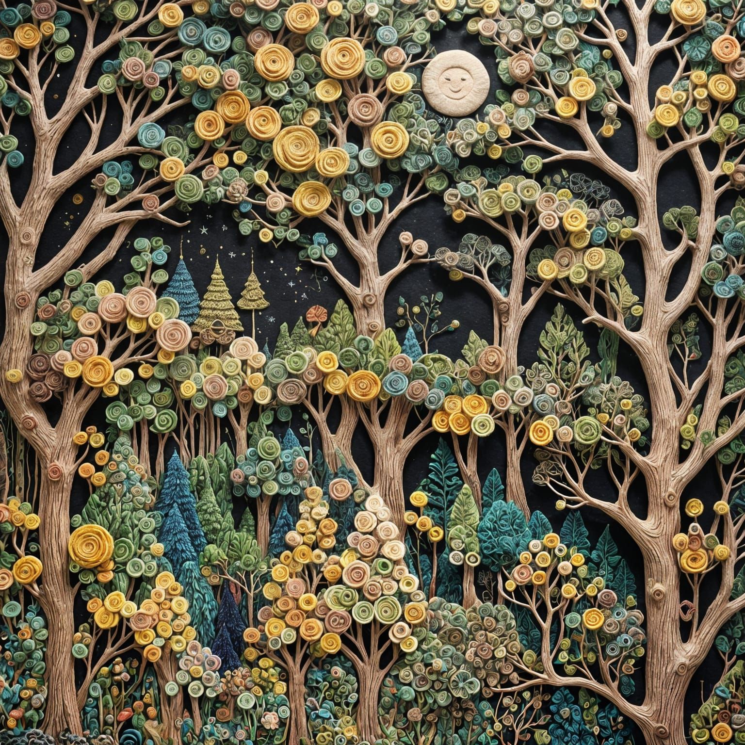 Dreamy Forest Tapestry with Tree Faces