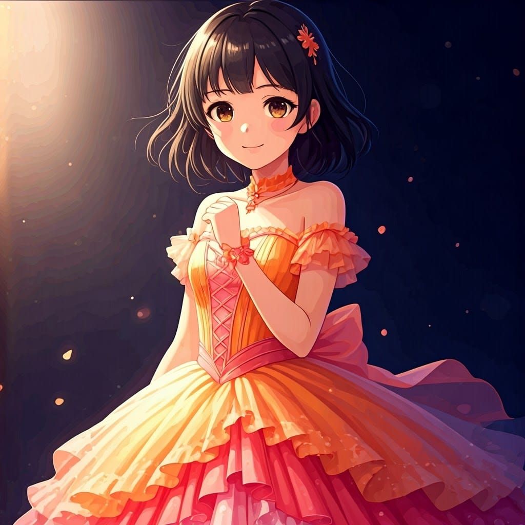 Vibrant Anime Girl in Orange and Pink Dress