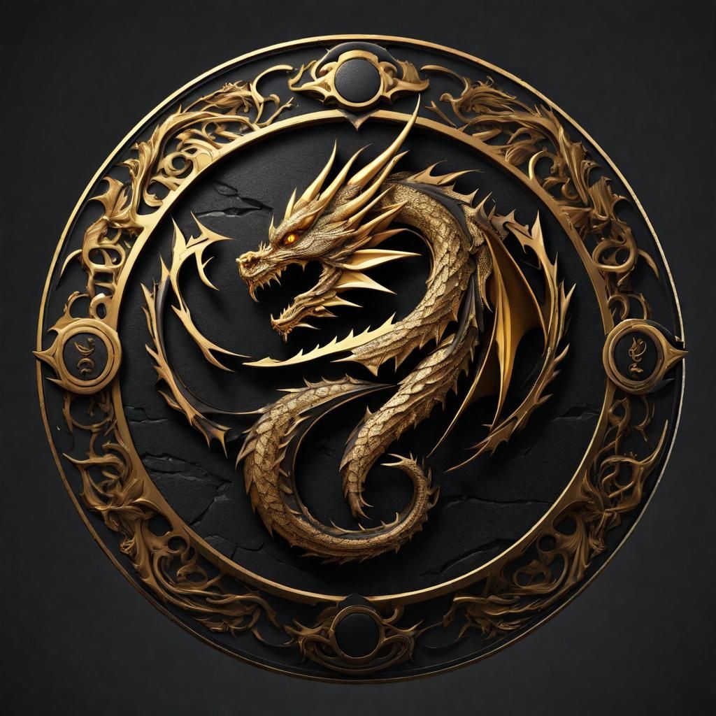 Black and Gold Dragon Logo in Detailed Matte Painting