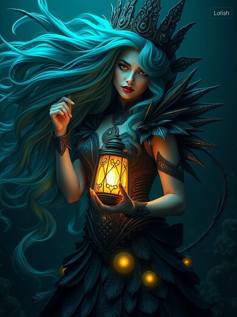 Mystical Deep Sea Queen with Turquoise Hair