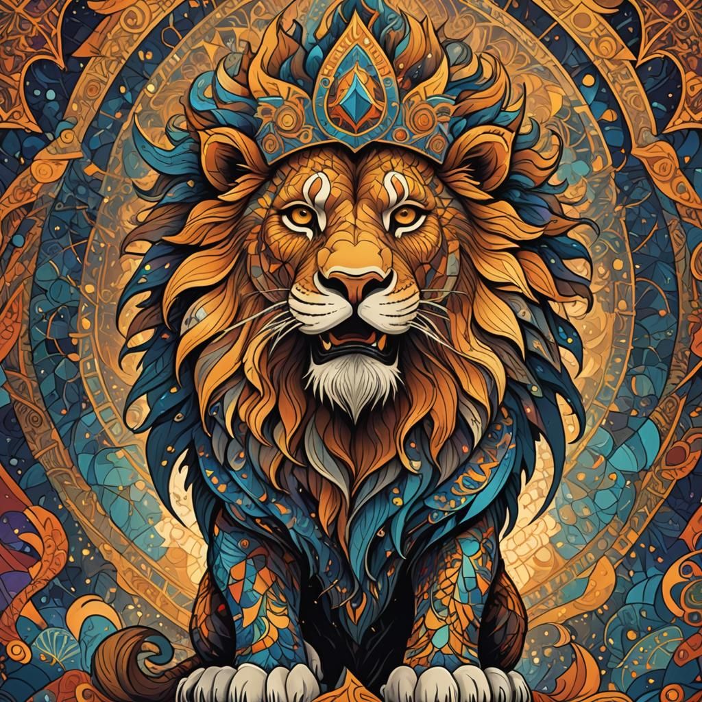 Mystical Lion Wizard in Abstract Vector Art