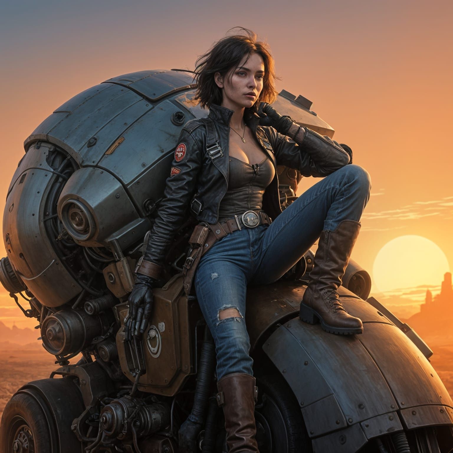 Futuristic Space Cowboy Rides Mech into Sunset