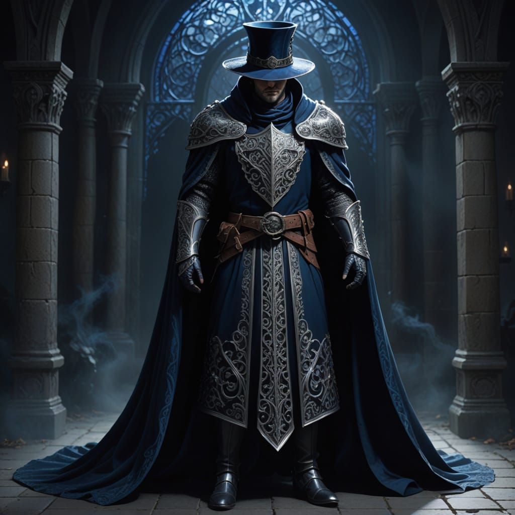 Gothic Knight in Magician's Hat with Magical Aura