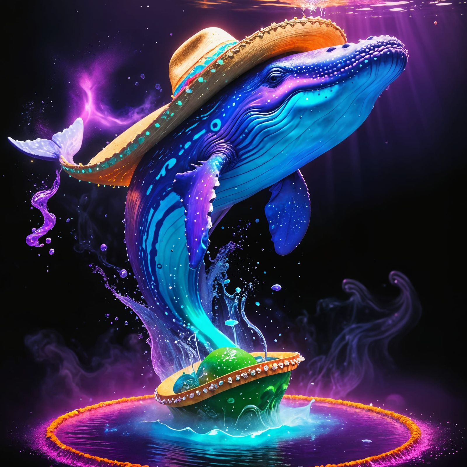 Cosmic Whale in Matcha Sea: Psychedelic Illustration