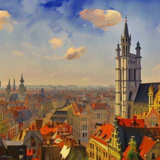 Professor Gobelijn in Brussels: Gouache Impressionist Master...