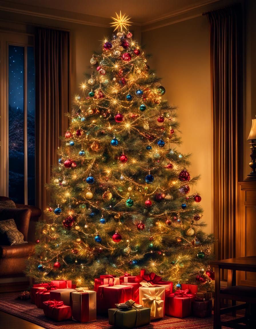 Sparkling Christmas Tree at Night