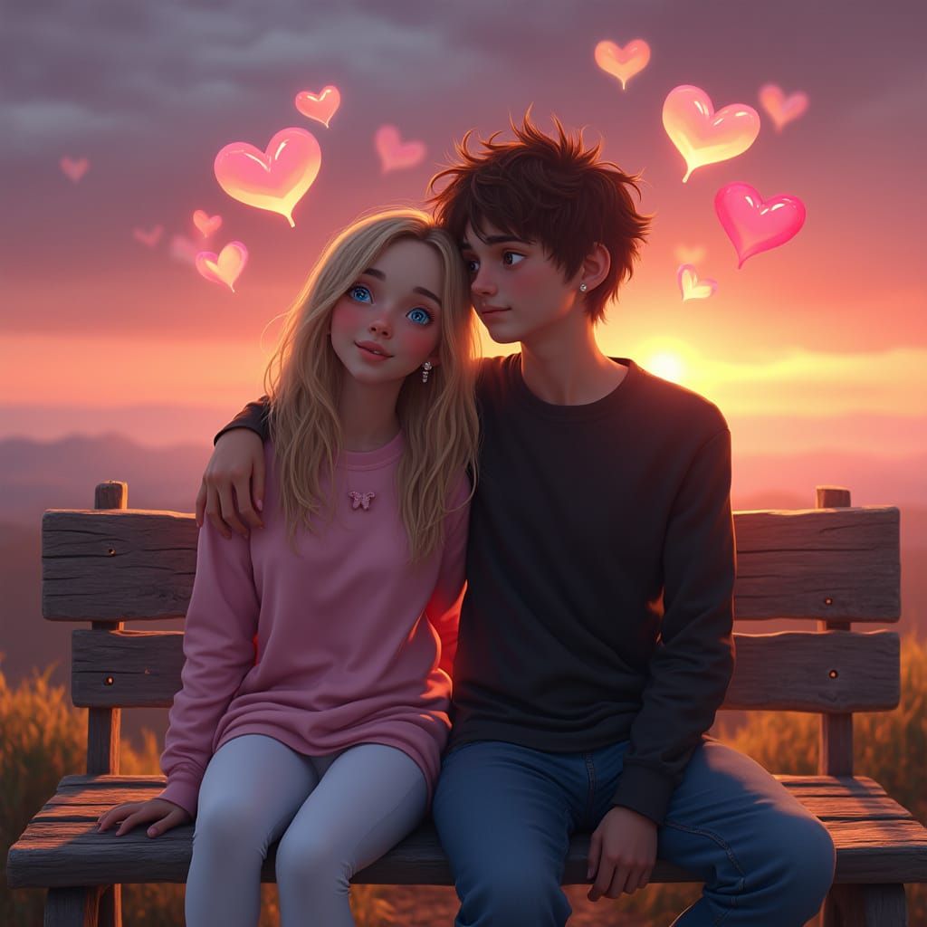 Young Couple in Dreamy Sunset Scene