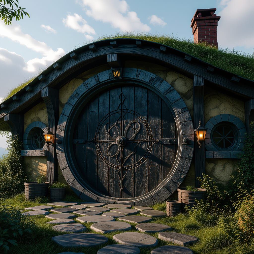 Massive Bag End Door with Dwarven Ruin - Cinematic Style