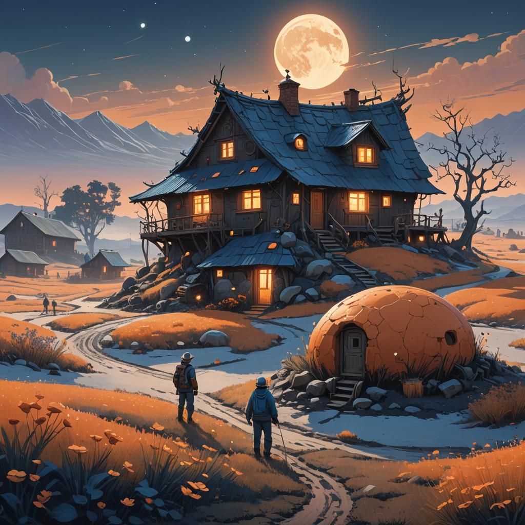 Lunar Farmers Tend Moon Garden in Cosmic Fantasy