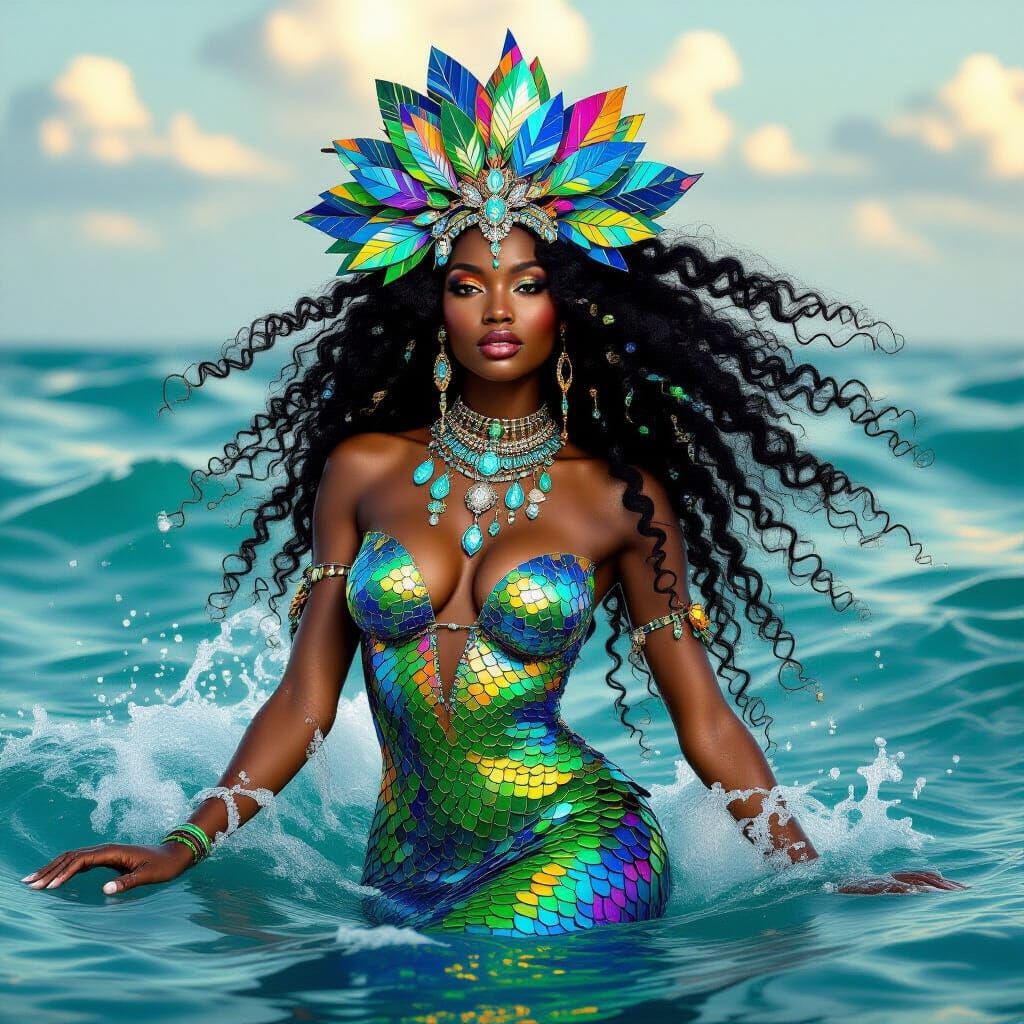 African Mermaid in Afrofuturist Style