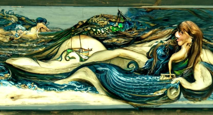 Fisherman's Enchanted Mermaid Encounter: Art Nouveau Illustr...