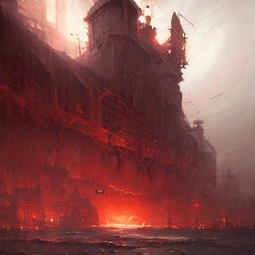 Sinister Hellish Port Scene in Gothic Style