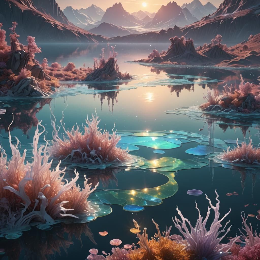 Iridescent Entity Emerges from Crystalline Lake