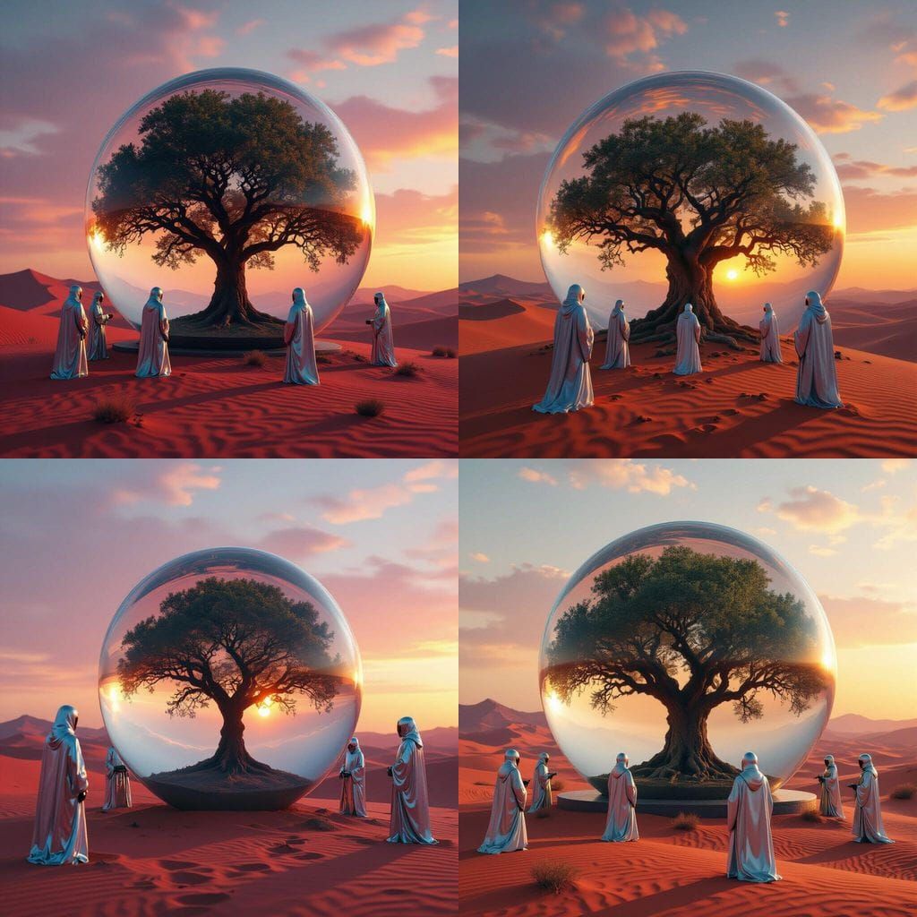 Robotic Monks Guard Earth's Last Tree Under Martian Sunset