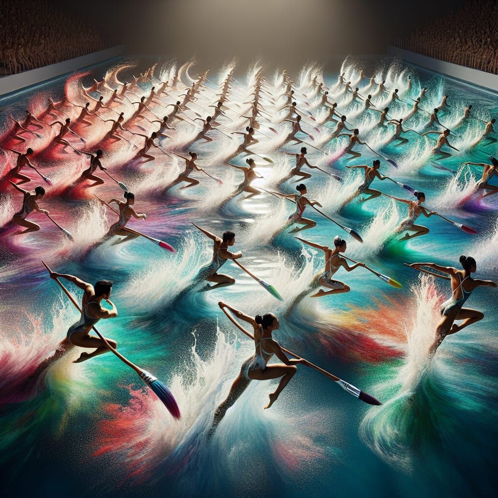 Synchronized Swimmers Create Mural with Giant Brushes