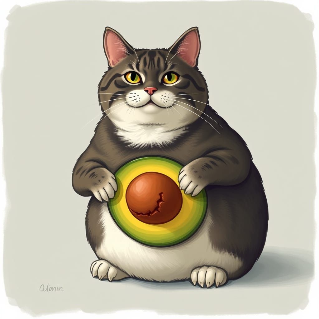Furry Avocado Feline with a Hidden Treasure