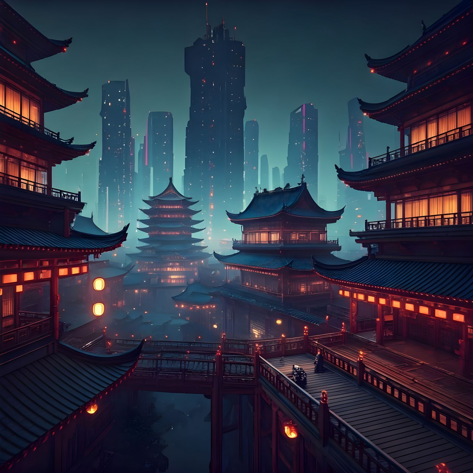 Cyberpunk Japanese Ecumenopolis Cityscape