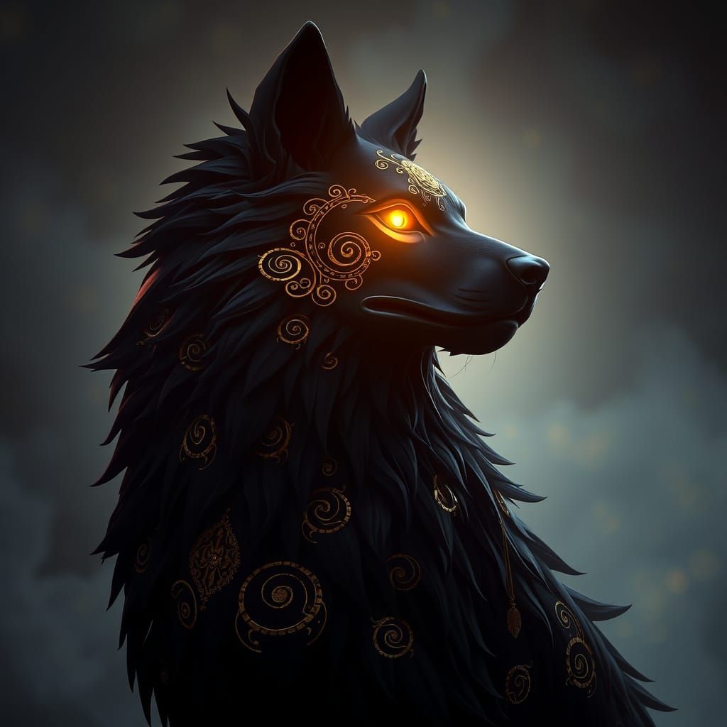 Ethereal Canine Silhouette in Ancient, Mystical Hues