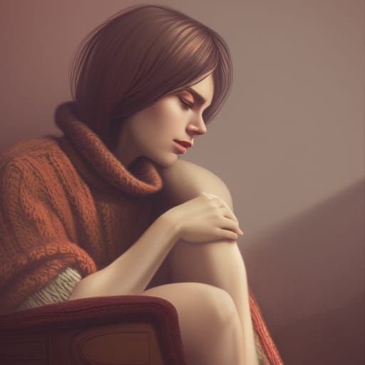 Vintage Portrait of Woman in Armchair, Hyperdetailed