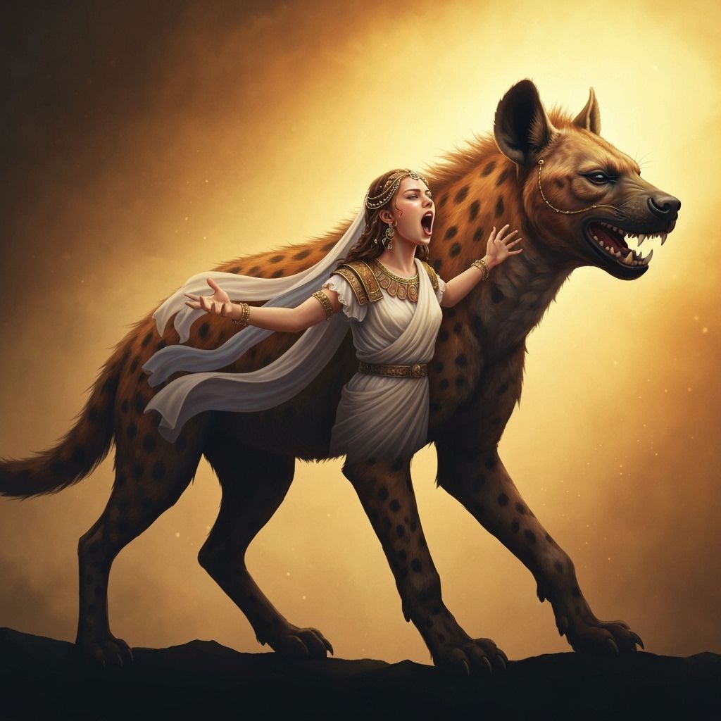 Hyena Silhouette Filled with Screaming Roman Woman