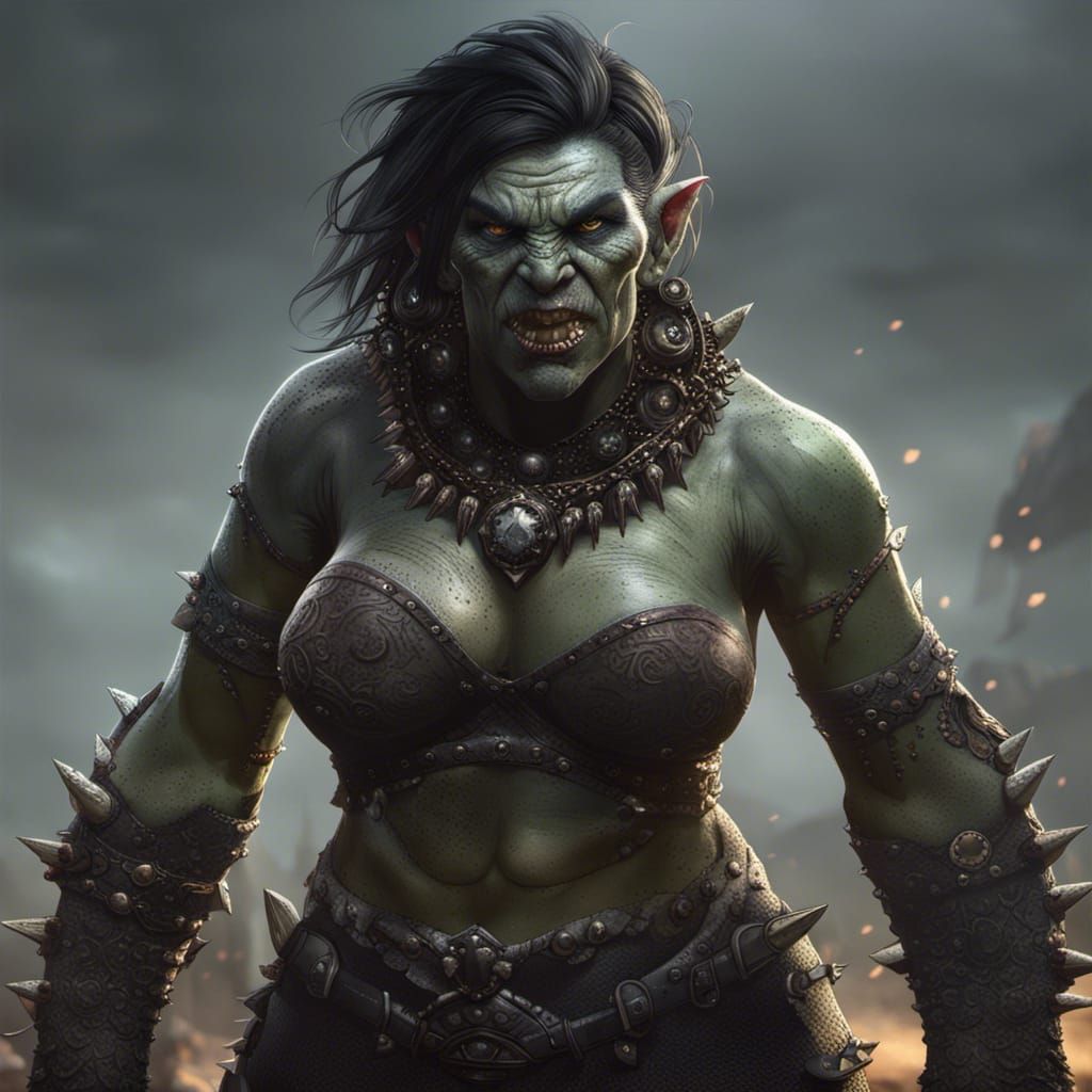 Detailed Female Orc Portrait in Dark Fantasy Style