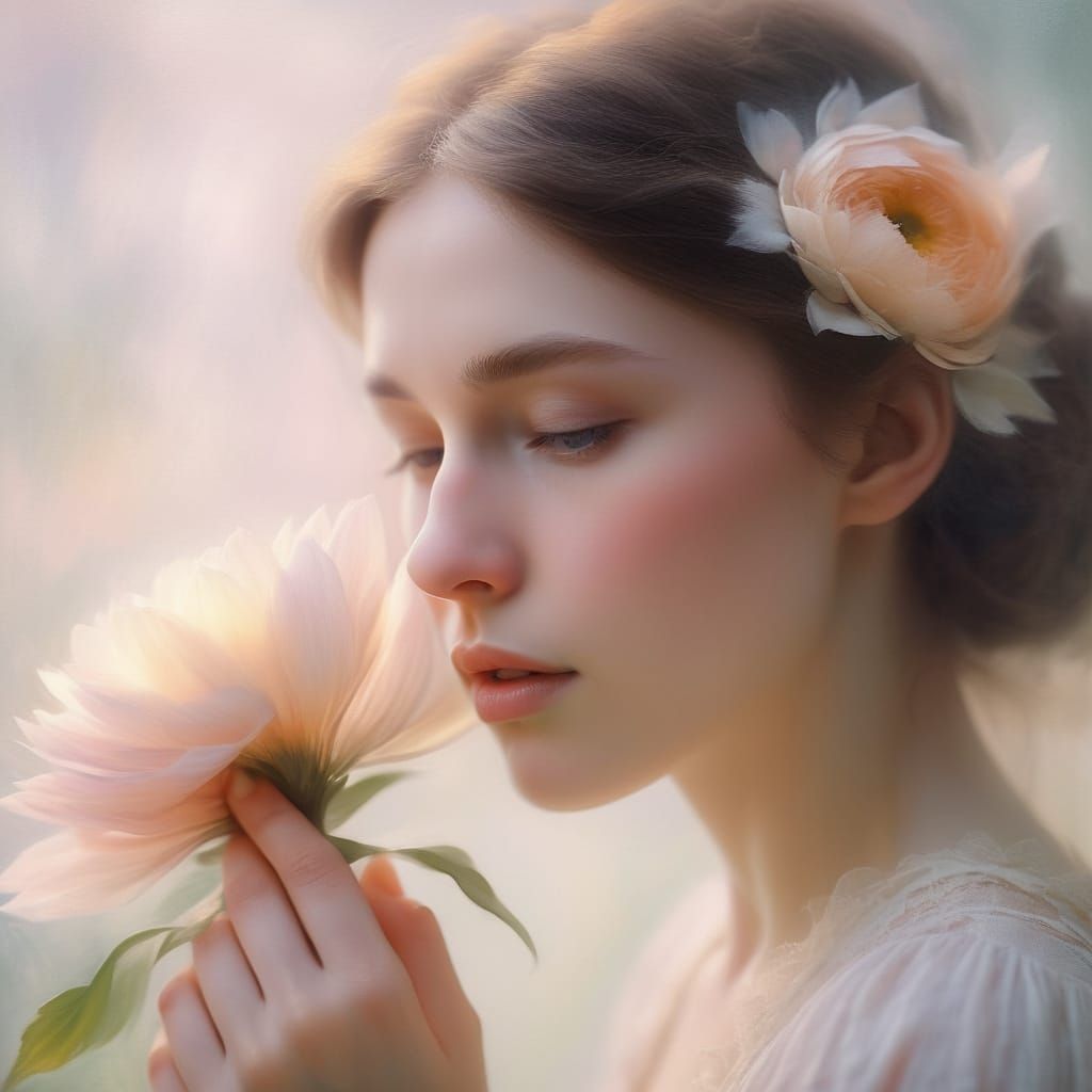 A Woman's Gentle Solace in Soft Impressionist Brushstrokes