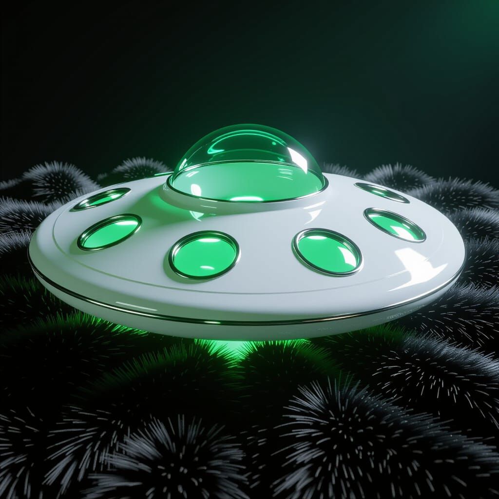 Transparent Glass UFO on Sparkly Fur Throw
