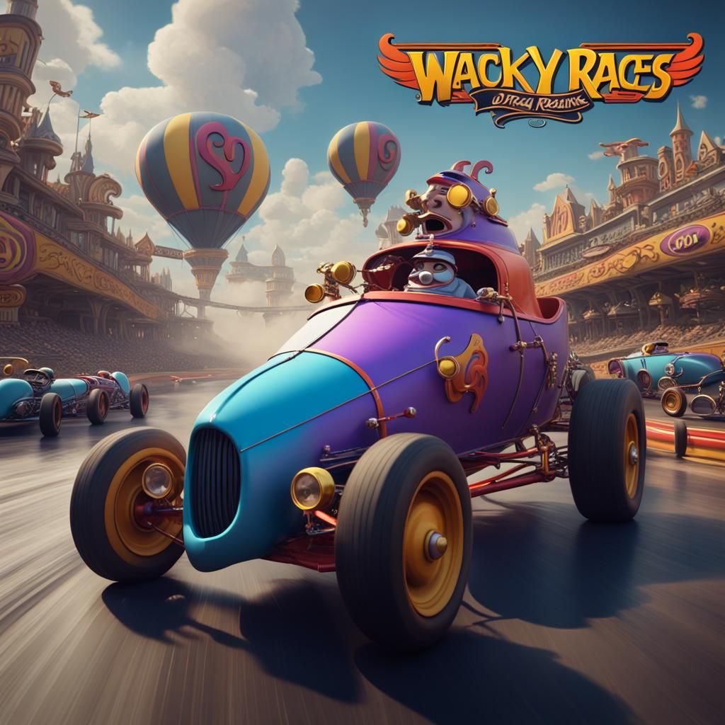 Wacky Races in a Drag Racing Matte Painting